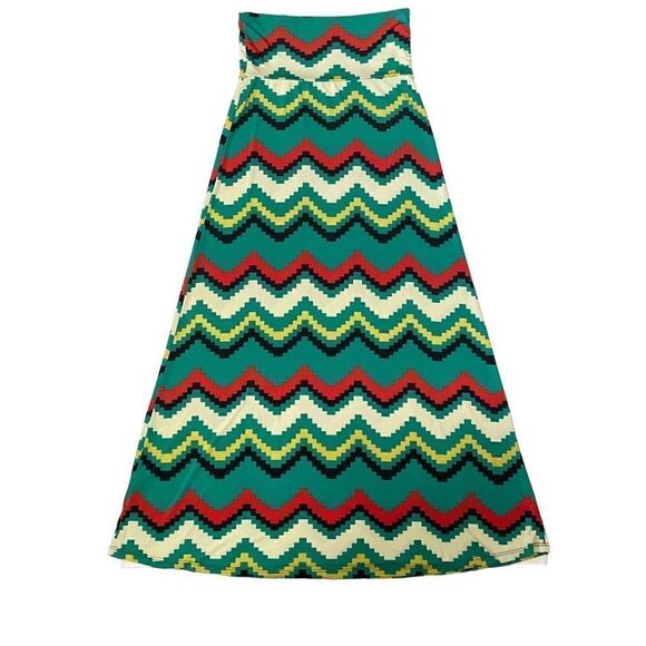 Moa Maxi Skirt Green Red Yellow Cream Digital Chevron Skirt Size Small - Picture 1 of 7